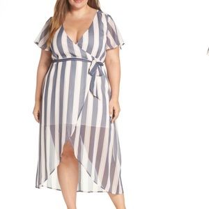 Leith Striped Hi-Lo Wrap Dress